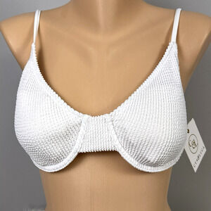 New Cyn & Luca Bikini Top White Pucker Ribbed Size Medium Underwire Bra Juniors